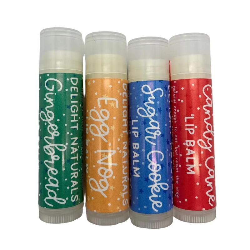 Merry Christmas Lip Balm Set - Natural, Simple Ingredient, Beeswax and Coconut Oil, Set of 4 Tubes