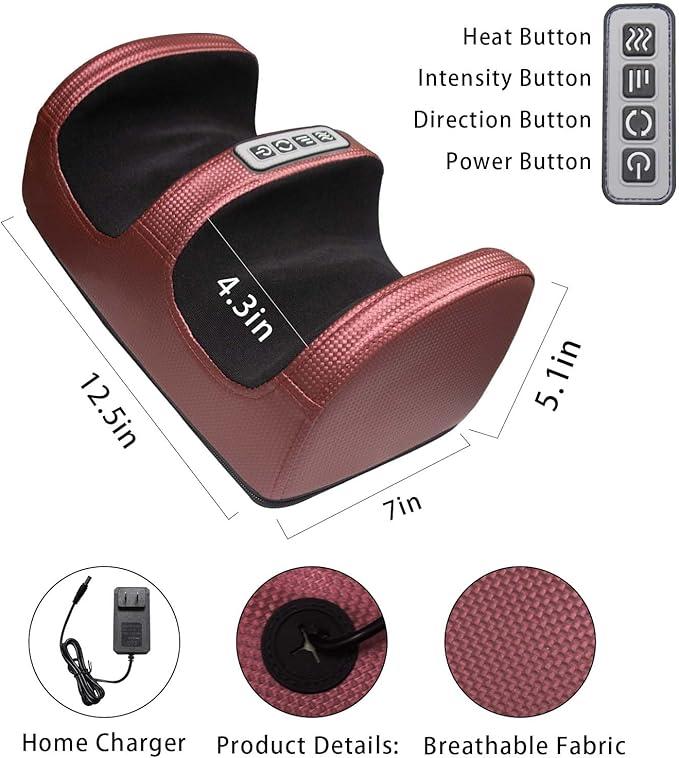 Shiatsu Foot Massager with Heat and Compresstion for Neuropathy Plantar Fasciitis Pain Relief Deep Tissue Improve Blood Circulation Cloud Leg Hand Massage Electric Gifts Lightweight Comfort