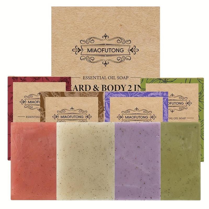 Handmade Soap Set, 4 Counts box Deep Cleansing & Moisturizing Soap Bar, Brightening Essential Oil Soap for Women & Men