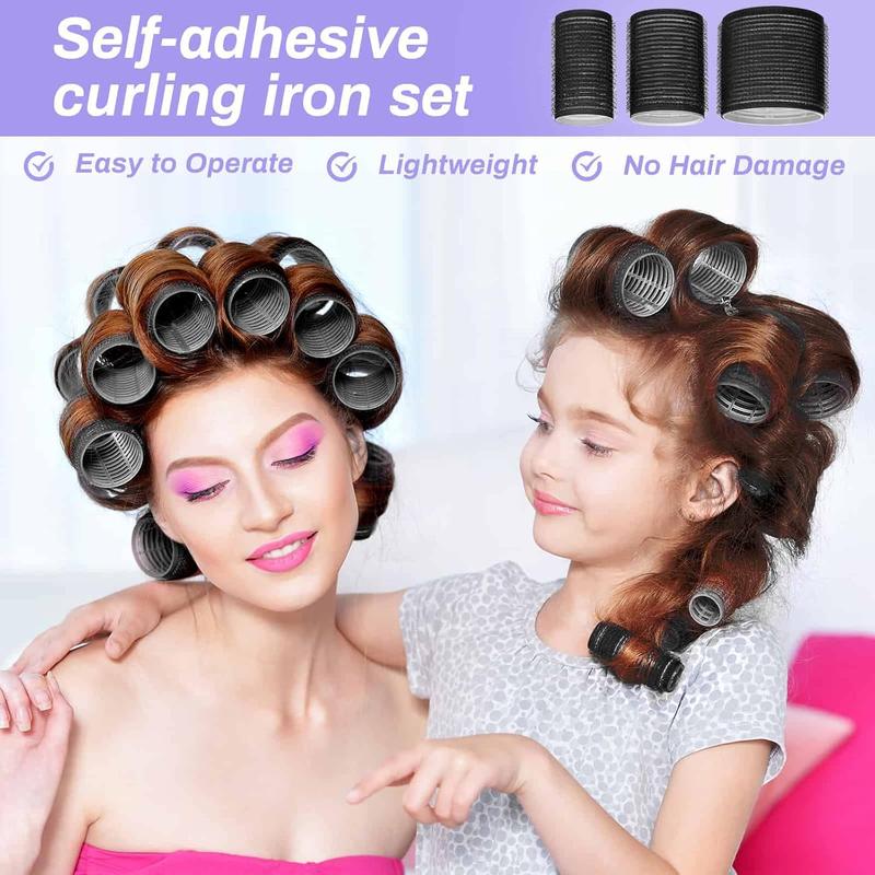 Self Grip Hair Rollers and Curlers Set - 24 Pieces with 3 Sizes (4 Jumbo, 4 Large, 4 Medium) and 12 Clips for Long, Short, Thick, Fine Hair Styling