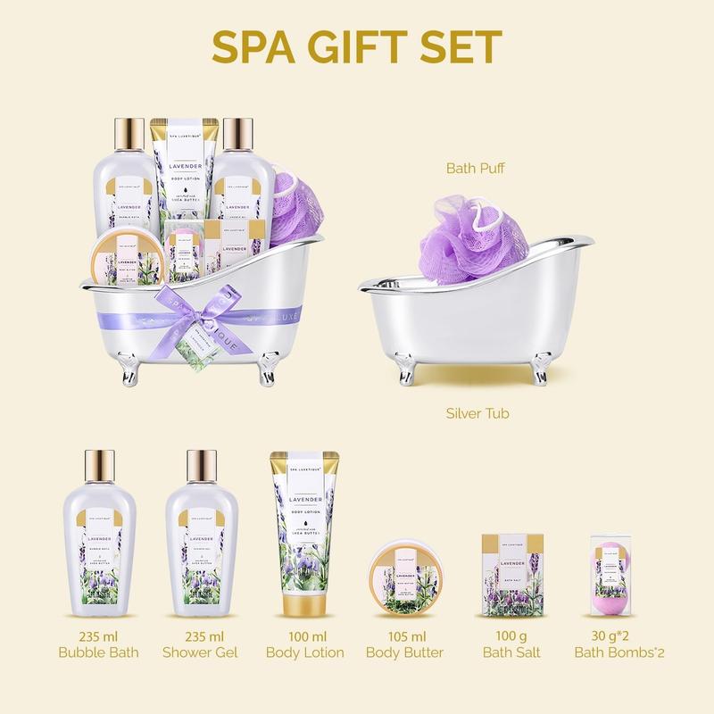 Spa Gift Sets for Women Gifts - 9pcs Lavender Relaxation Bath Baskets, Beauty Holiday Birthday Body Care Kits Gifts for Christmas