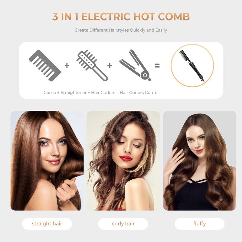 Professional Heated Hair Straightener, Portable Hair Straightening Comb, Hair Styling Tool for Home & Salon Use