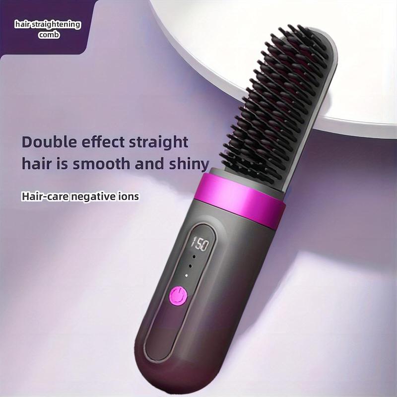 Cordless Hair Straightener Brush, Mini Portable Straightening Brush for Travel, Negative Ion Hot Comb Hair Straightener, USB Rechargeable, Gifts for Women