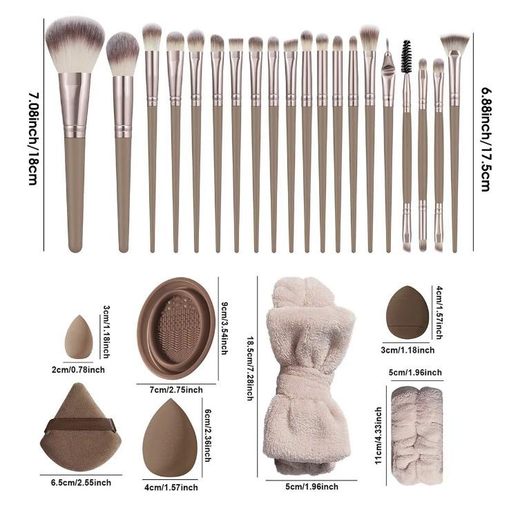 Summer Makeup Tool Set,Including 20pcs Brush & 4 Make UpSponge & 4 Mini Sponge & 4 TrianglePuff & 4 Mini Puff & 1 Brush CleaningTool&1 Hairband &2 WristbandBirthday Makeup, Fall, Men Gifts