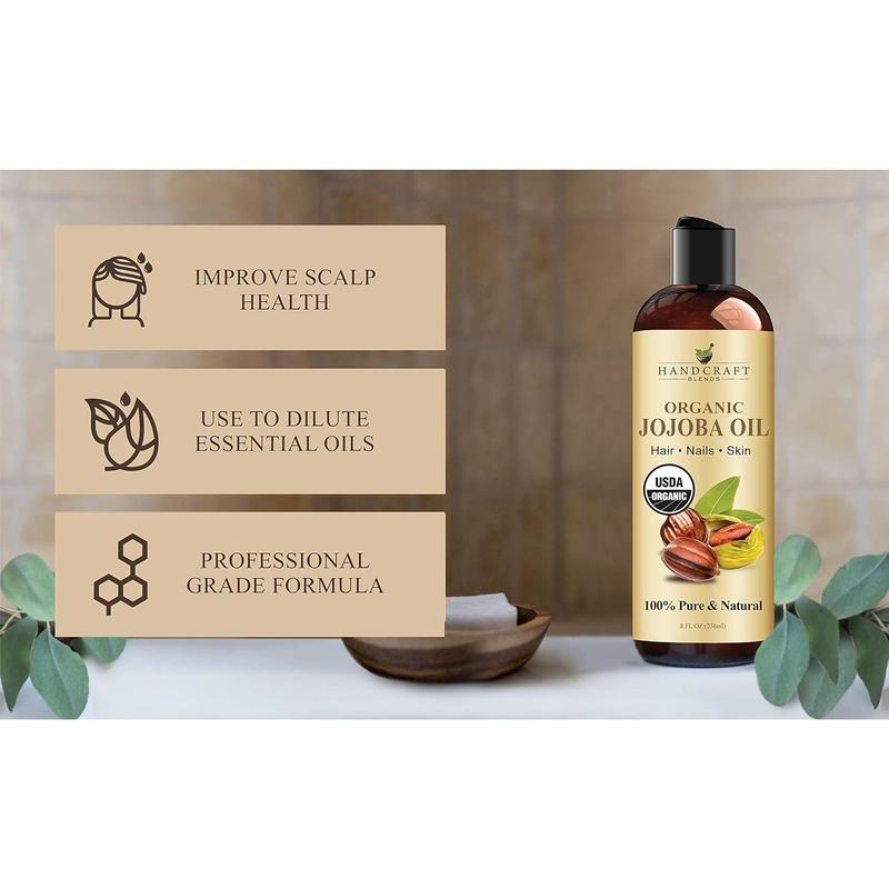 Organic Jojoba Oil - 8 Fl Oz - 100% Pure and Natural - Premium Grade Oil for Face, Body and Hair - Anti-Aging Oil - Cold-Pressed and Hexane-Free - Packaging May Vary Body Care Gentle Moisturizer Moisturizing Apricot Avocado