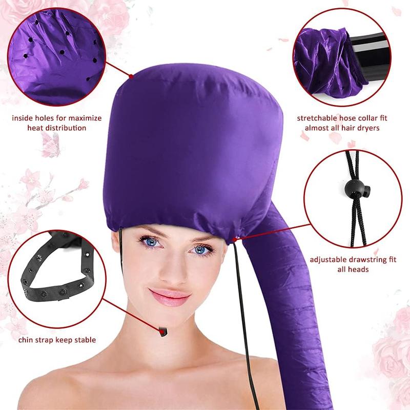 Hair Dryer Bonnet - Upgraded Bonnet Hair Dryer with Longer Extended Hose for Easy Styling, Curling and Deep Conditioning, Purple, One Size Fits All