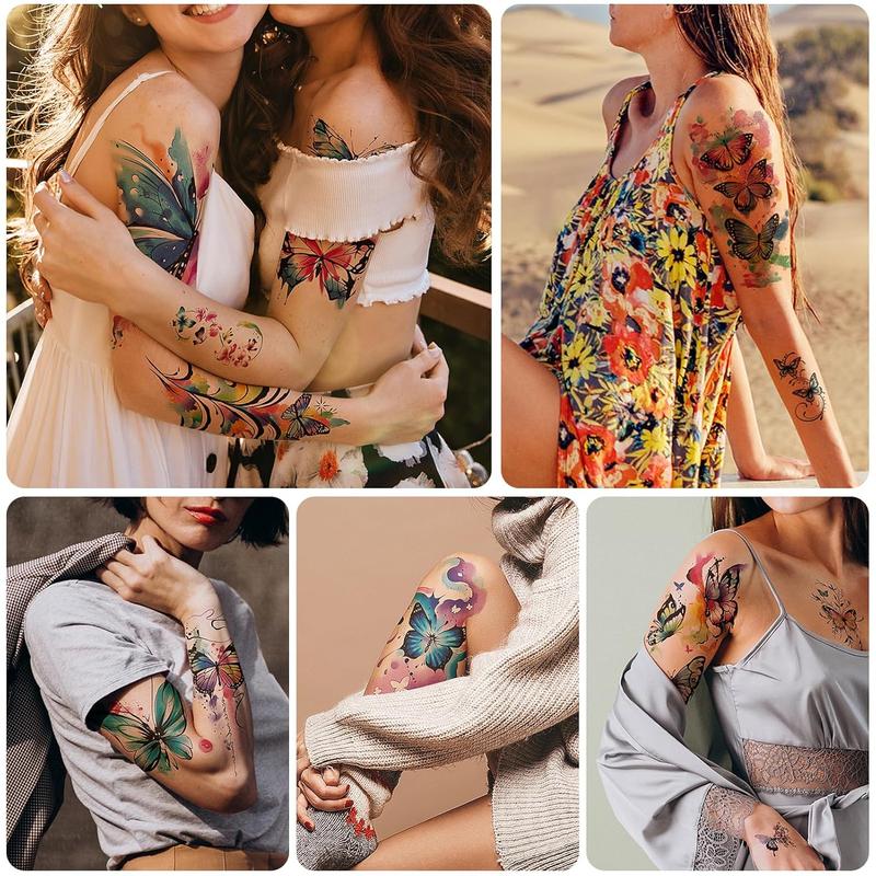 79 count Butterfly Temporary Tattoos for Women Girls, Realistic Colorful Sleeve Tattoos Stickers, Waterproof Long Lasting Temporary Tattoos for Face Arm Leg Body