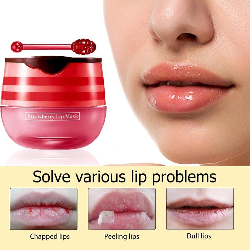 2 Pcs Lip Balm Honey Pot, Honey & Strawberry Moisturizing Lip Mask Reduces Lip Lines and Exfoliator Gift Moisture