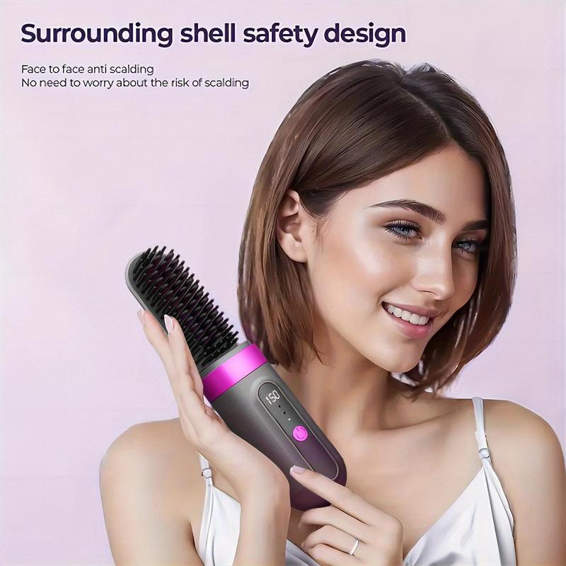 Cordless Hair Straightener Brush, Mini Portable Straightening Brush for Travel, Negative Ion Hot Comb Hair Straightener, USB Rechargeable, Gifts for Women