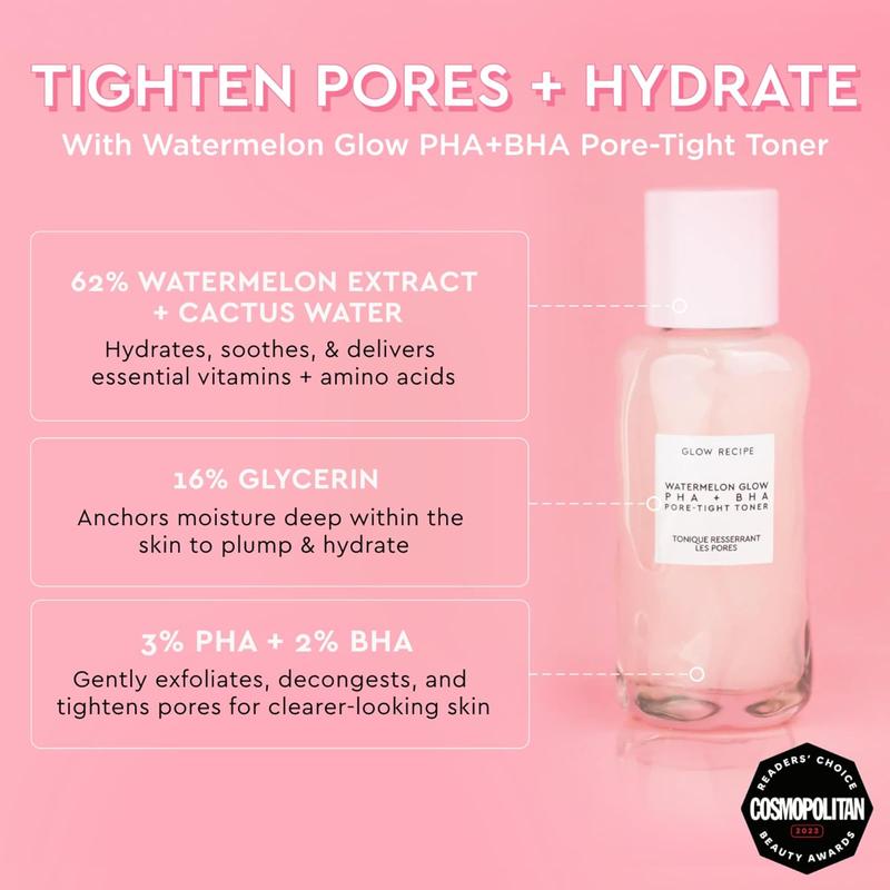 Glow Recipe PHA + BHA Face Toner - Korean Skin Care Toner, Pore Minimizer & Facial Exfoliator for Glass Skin - Tightening & Hydrating Skincare with Hyaluronic Acid & Watermelon (40ml)