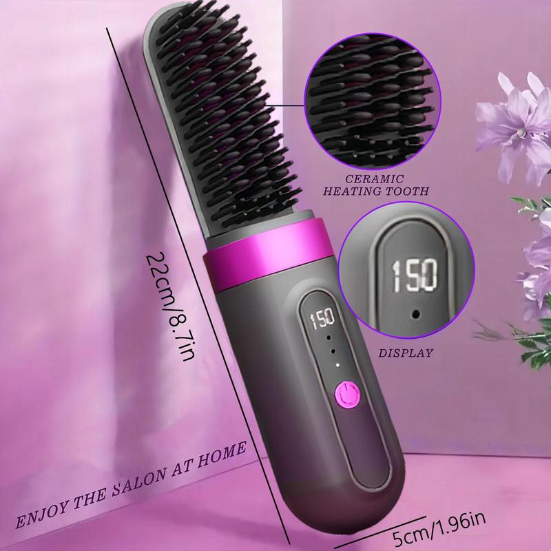 Cordless Hair Straightener Brush, Mini Portable Straightening Brush for Travel, Negative Ion Hot Comb Hair Straightener, USB Rechargeable, Gifts for Women