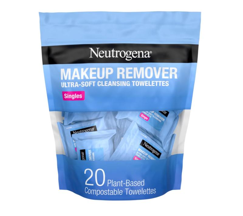 Neutrogena Makeup Remover Facial Cleansing Towelette Singles, Daily Face Wipes Remove Dirt, Oil, Makeup & Waterproof Mascara, Gentle, Individually Wrapped, 100% Plant-Based Fibers, 20 ct