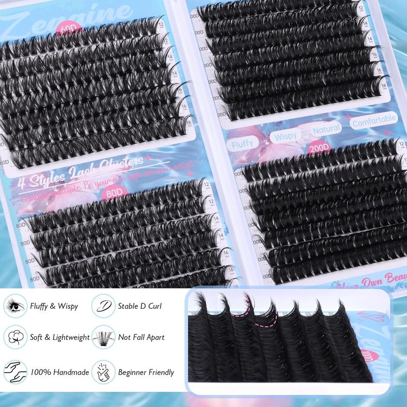 Fluffy Lash Clusters Cat Eye Lashes Extension 560 count 60D+80D+100D+200D Thick Volume Eyelash Clusters Long Individual Lashes Wispy Clusters Eyelash 12-18MM Fluffy Eyelashes Extensions Eyelash Extension Makeup