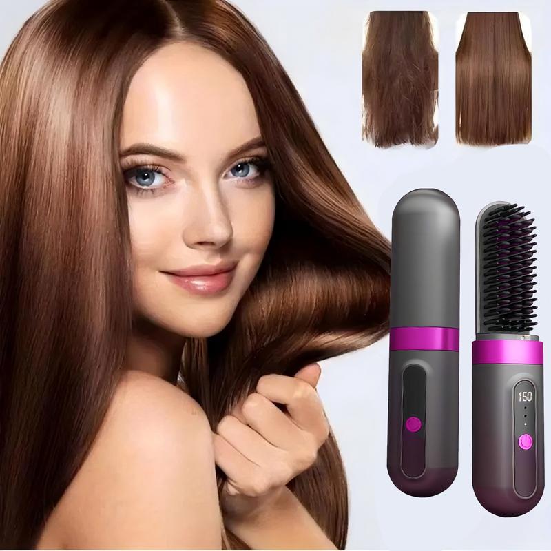 Cordless Hair Straightener Brush, Mini Portable Straightening Brush for Travel, Negative Ion Hot Comb Hair Straightener, USB Rechargeable, Gifts for Women