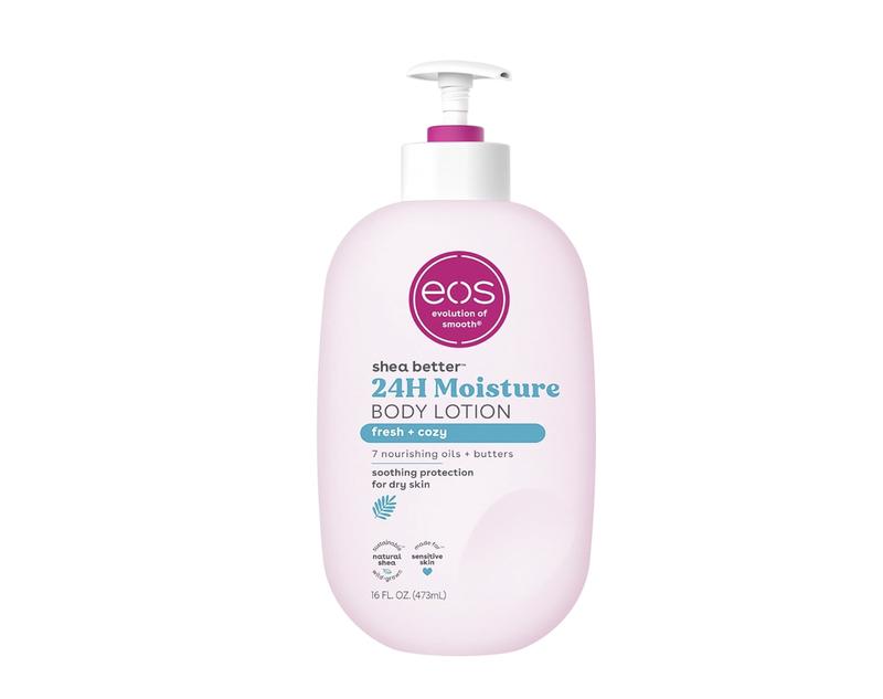 eos Shea Better Body Lotion- Fresh & Cozy, 24-Hour Moisture Skin Care, Lightweight & Non-Greasy, Made with Natural Shea, Vegan, 16 Fl Oz (Pack of 1)