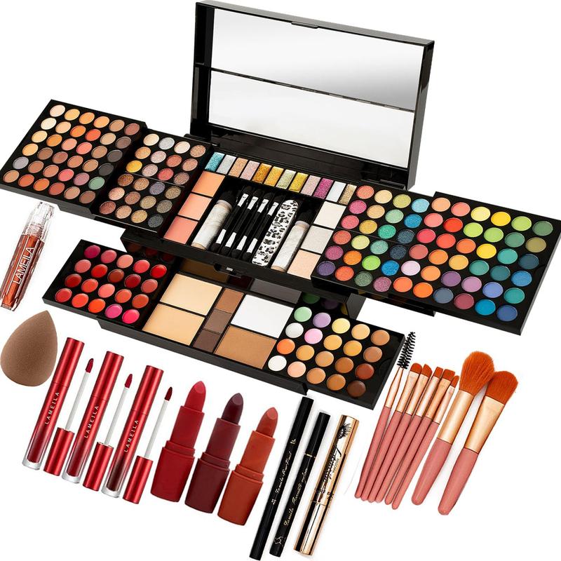 M 187 Colors Professional Makeup Palette - All-in-One Kit With Eye Shadows, Lipsticks, Mascara, Foundations, Blushes, Brow Pencils,  File - Makeup Gift Set for Women and Girls