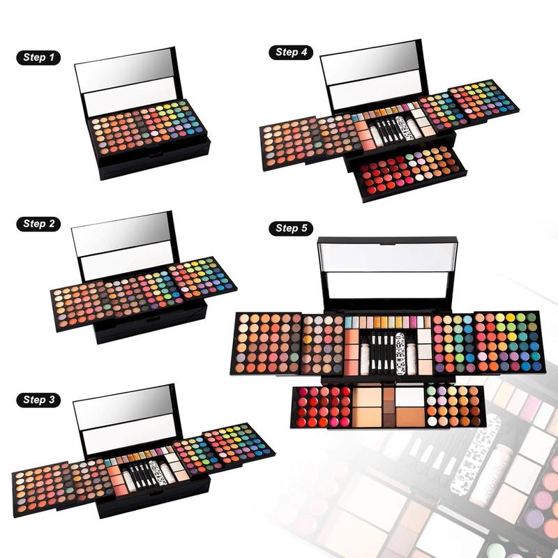 M 187 Colors Professional Makeup Palette - All-in-One Kit With Eye Shadows, Lipsticks, Mascara, Foundations, Blushes, Brow Pencils,  File - Makeup Gift Set for Women and Girls