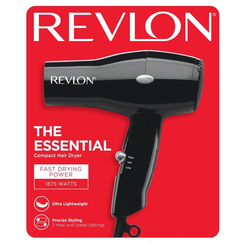 REVLON Travel Hair Dryer | Salon-Style Blowouts, Lightweight Design, 1875 Watts for Fast Drying with 2 Heat & Speed Settings for Drying and Styling Flexibility (Black) Helen of Troy