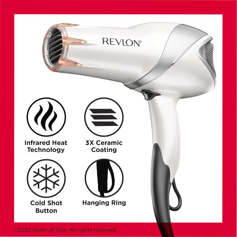 Infrared Hair Dryer with Diffuser | 1875W Blow Dryer with Infrared Heat Technology to Prevent Over-Drying, Maintain Natural Moisture, and Enhance Shine and Softness (White)