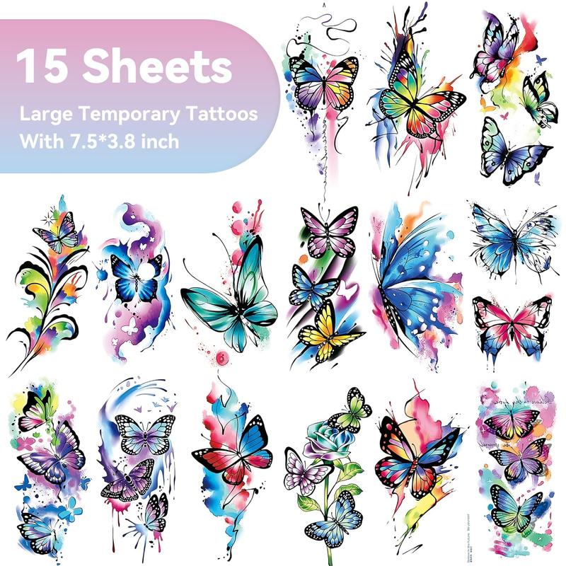 79 count Butterfly Temporary Tattoos for Women Girls, Realistic Colorful Sleeve Tattoos Stickers, Waterproof Long Lasting Temporary Tattoos for Face Arm Leg Body