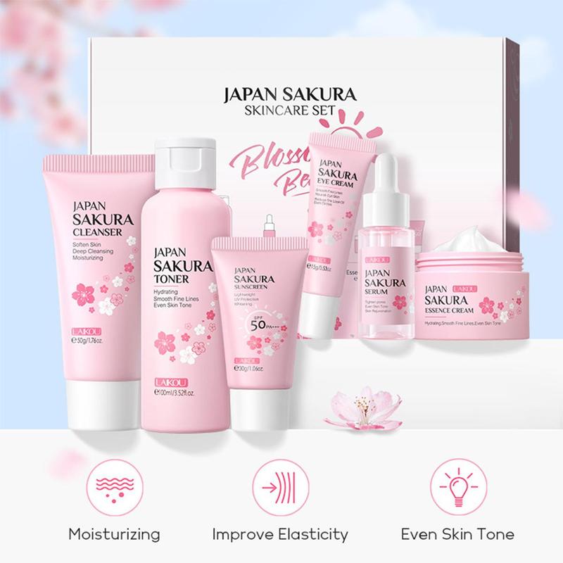 Skin Care Set JAPAN SAKURA Women Beauty Gift Sets Skin Care Kit with Cleanser,  Toner, Lotion, Serum, Eye Cream, Face Cream Travel Kit for Women Teen Girls Mom  Daughter TSA-friendly Sizes 6pcs