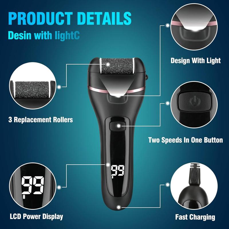 Foot Callus Remover Electric Callus Remover for ,  Electric Foot Scrubber  Remover,16 in1 Pedicure kit for &Cracked Heel or Rough Hand with 3 Roller Heads 2 Speed (black)