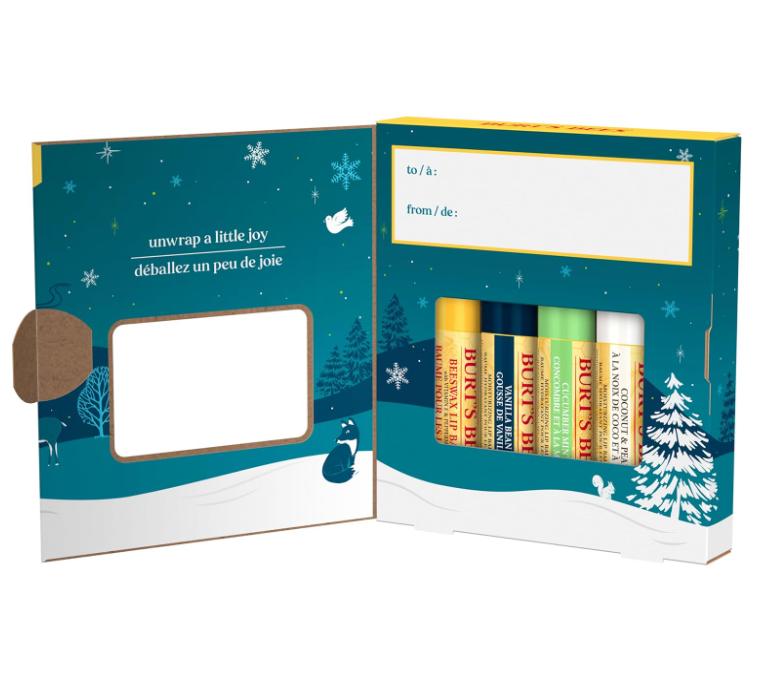 Burt's Bees Christmas Gifts Assorted Mix Set - Beeswax, Vanilla, Cucumber Mint & Coconut and Pear Lip Balm - 4 Pack - Gloss, Lipstick