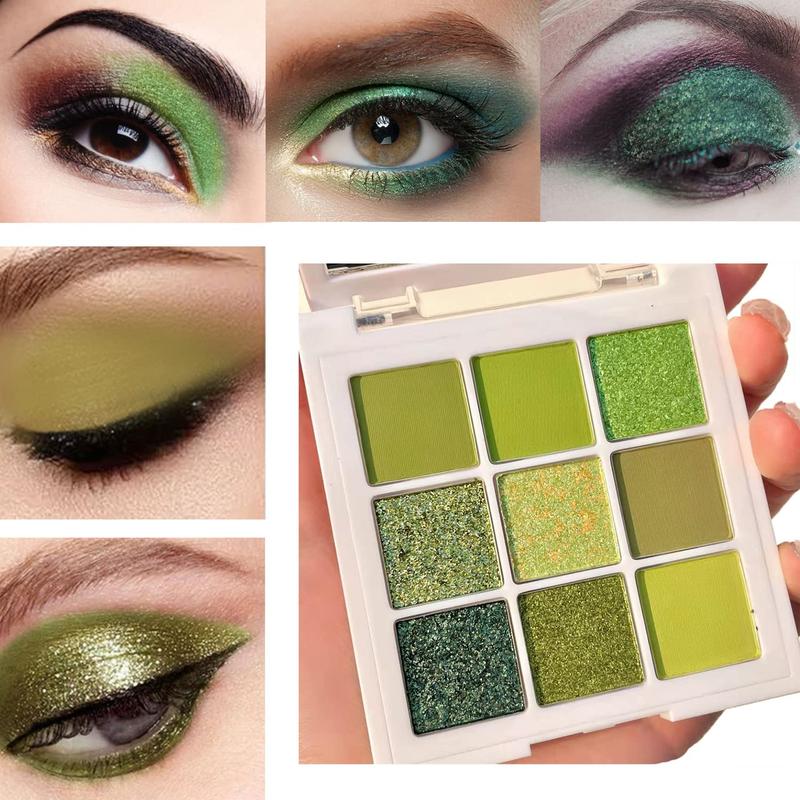 Olive Green Eyeshadow Palette 9 Colors Stunning Matte Glitter Eyeshadow Palette Longlasting Waterproof Shimmer Eye Shadow for  and Women (Set 5, Olive Green)