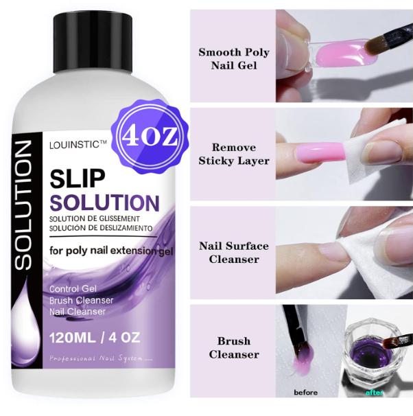 LOUINSTIC PolyGel Slip Solution 4 oz Anti-stick Polygel Nail Solutions Gel Nail Slip Liquid for Poly Nail Extension Gel