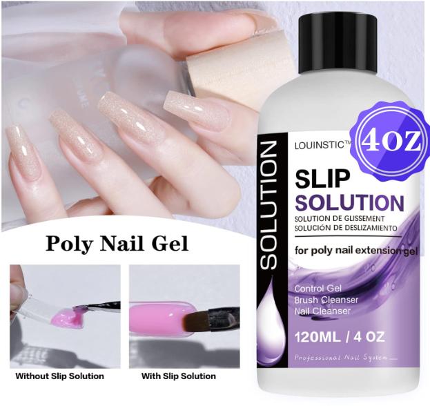 LOUINSTIC PolyGel Slip Solution 4 oz Anti-stick Polygel Nail Solutions Gel Nail Slip Liquid for Poly Nail Extension Gel