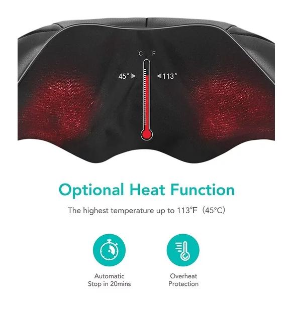 Shiatsu Back and Neck Massager with Heat Deep Kneading Massage for Neck, Back, Shoulder, Foot and Legs, Use at Home, Car, Office