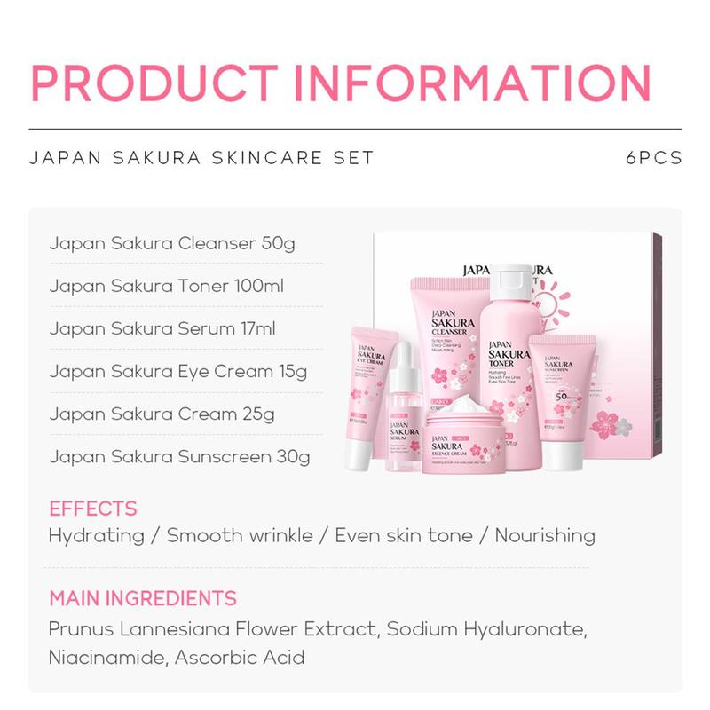 Skin Care Set JAPAN SAKURA Women Beauty Gift Sets Skin Care Kit with Cleanser,  Toner, Lotion, Serum, Eye Cream, Face Cream Travel Kit for Women Teen Girls Mom  Daughter TSA-friendly Sizes 6pcs