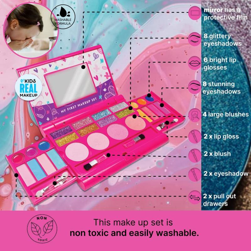 My First Makeup Set for Young Girls | Kids Makeup Kit for Little Girls | Pink Set Makeup for Kids Vanity