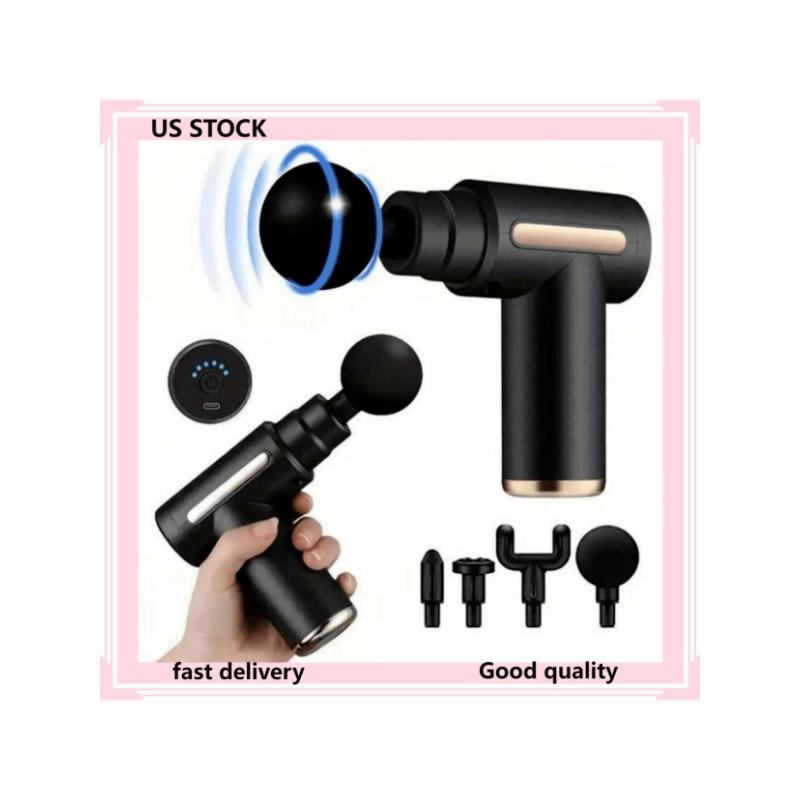 1pc Portable Mini Massage Gun, Electric Massage Percussion Massager For Deep Tissue, Interchangeable 4 Massage Heads 6 Adjustable Speeds, Holiday Gift For Men & Women, Muscle Relaxation, Fast Delivery From US Warehouse