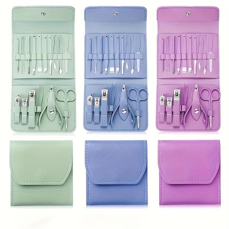 Portable Manicure Set, 16pcs set Stainless Steel Nail Clipper Set with Storage Case, Professional Manicure & Pedicure Tool for Home & Travel