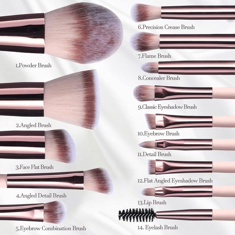 Travel Makeup Brush Set Foundation Powder Concealers Eye Shadows Makeup Set with LED light Mirror 14 Pcs Mini Makeup Brushes