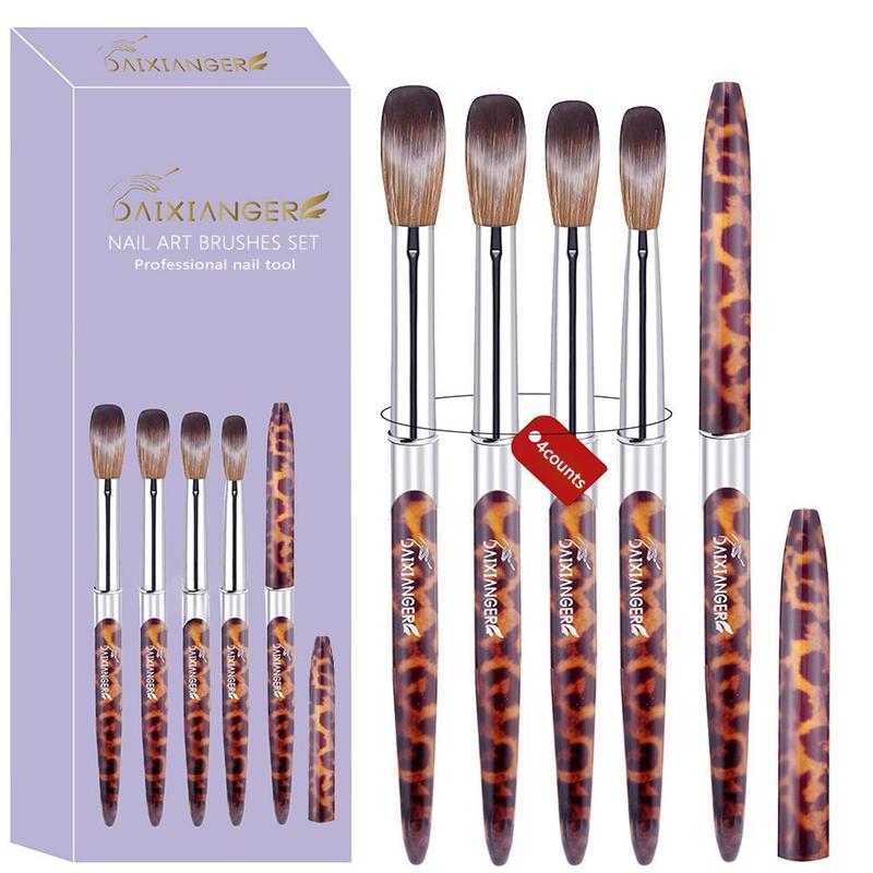 Leopard Pattern Nail Art Brush Set, 4 Counts set Nail Art Brushes with Soft Bristles, Professional Manicure Tool for Home & Salon Use