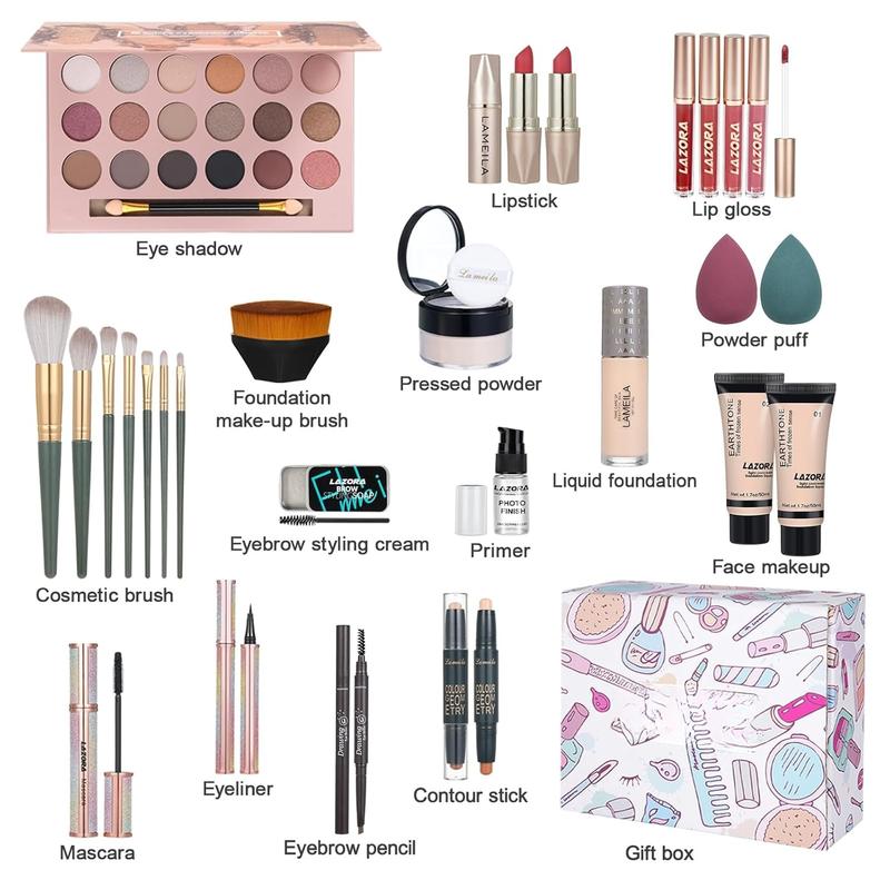 All in One Makeup Kit for Women Full Set Girl Makeup Gift Set Makeup  Set Includes Foundation 18 Color Eyeshadow Palette Lipstick Eyebrow Pencil Makeup Gift Set