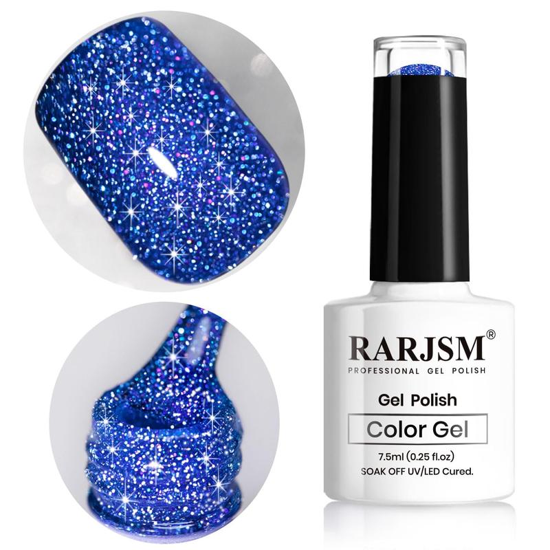 Reflective Glitter Gel Polish Royal Blue Sparkle Iridescent Rainbow Shimmer Dark Blue Gel Nail Polish 7.5ml Soak Off Sparkle Flash Disco  Nail Gel Polish Salon DIY Home Manicure