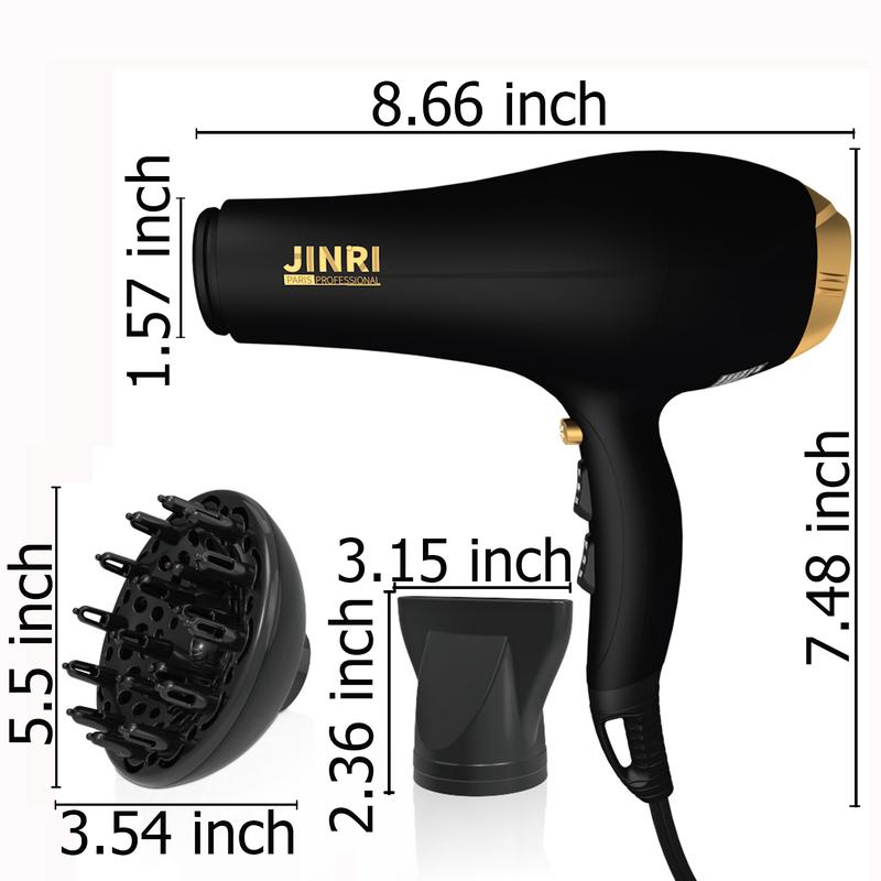 2000 Watt Negative Ions Ceramic Hair Dryer Professional Salon Blow Dryer, Lightweight Powerful Travel Hairdryer,Cool Hot Button,3 Heat & 2 Speed Settings with Concentrator Nozzle