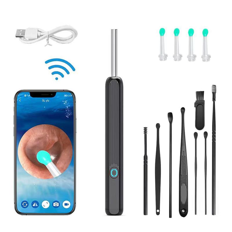 Wireless Earwax Removal Kit, 1 Count HD Visual Ear Cleaner Handle with 4 Counts Replacement Silicone Ear Spoon & 8 Counts Manual Ear Pick Accessories, Ear Wax Removal Tool Kit