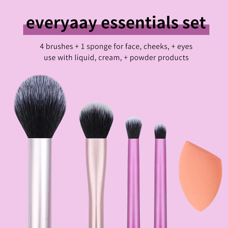 Christmas Essentials  Makeup Sponge Kit, Makeup Brushes & Makeup Blender Sponge, For Foundation, Blush, Bronzer, Eyeshadow, & Powder, Synthetic Bristles, Cruelty Free, 5 Piece Set