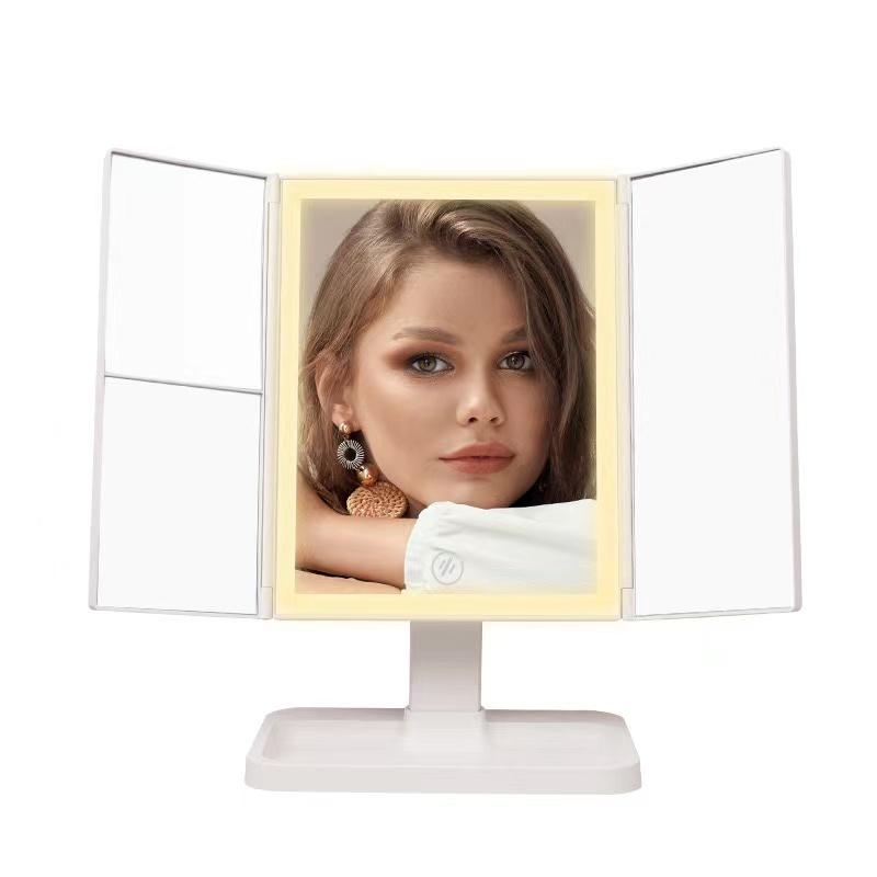 Makeup Mirror with 21 LED Lights,Two Power Supply Modes, Adjustable Touch Screen   -Fold Vanity Mirror, Chargeable Travel Cosmetic Mirror for Desktop