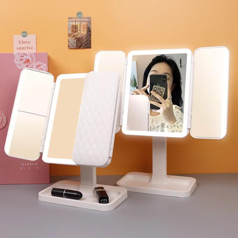 Makeup Mirror with 21 LED Lights,Two Power Supply Modes, Adjustable Touch Screen   -Fold Vanity Mirror, Chargeable Travel Cosmetic Mirror for Desktop