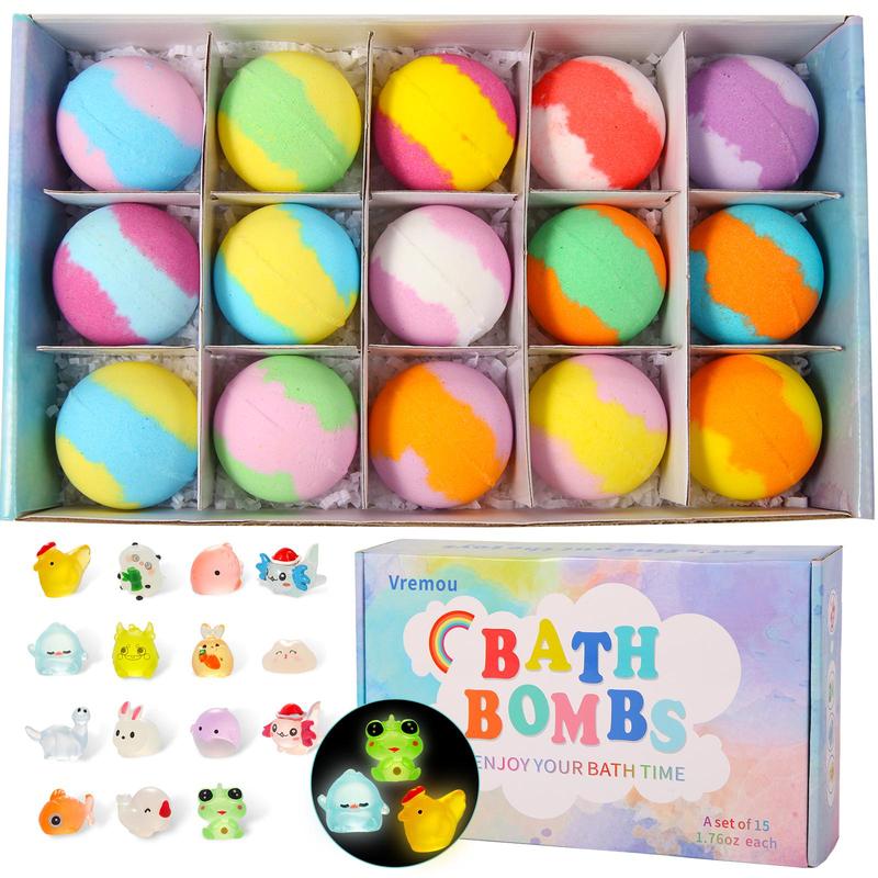 Colorful Bath Bombs, 15pcs box Handmade Bath Bombs with Surprised Toys, Body Cleaning Tool for Women & Men, Body Care Product for Home & Travel, Christmas Gift