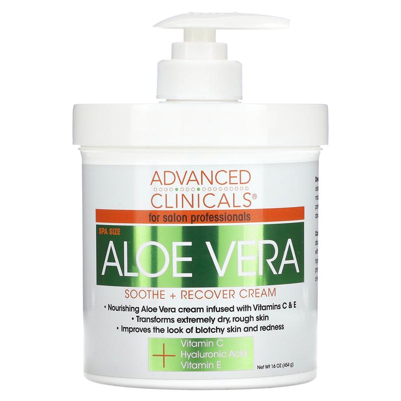 Advanced Clinicals Aloe Vera, Soothe + Recover Cream, 16 oz (454 g)