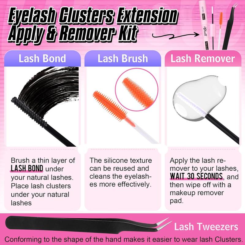 Fluffy Lash Extension Kit Wispy Eyelash Extension Kit 10-18MM Natural Lash Clusters 180PCS Cluster Eyelash Extensions with Lash Bond and Remover and Lash Applicator DIY Lashes Extension by Pleell