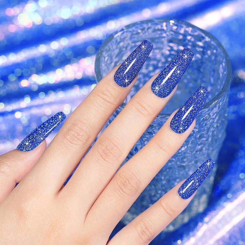 Reflective Glitter Gel Polish Royal Blue Sparkle Iridescent Rainbow Shimmer Dark Blue Gel Nail Polish 7.5ml Soak Off Sparkle Flash Disco  Nail Gel Polish Salon DIY Home Manicure