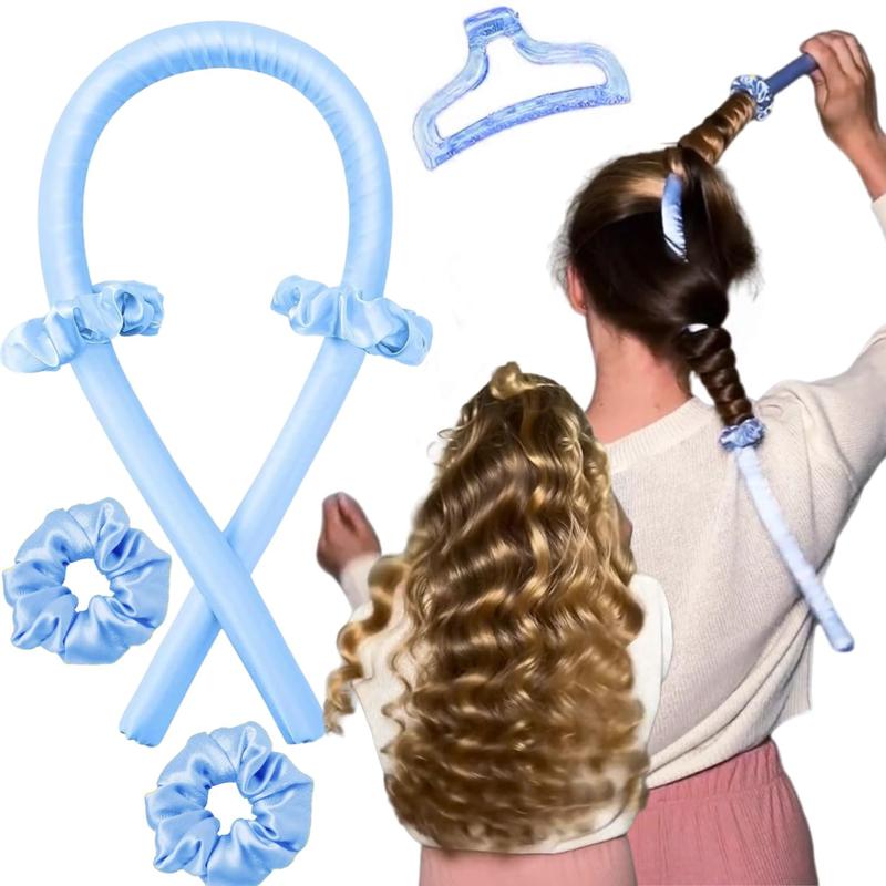 Heatless Hair Curler Heatless Hair Curls to Sleep in Satin Heatless Curling Set Silk Hair Rollers Curling Rod Headband No Heat Curlers for Long Hair and Medium Hair (Blue-Kit)