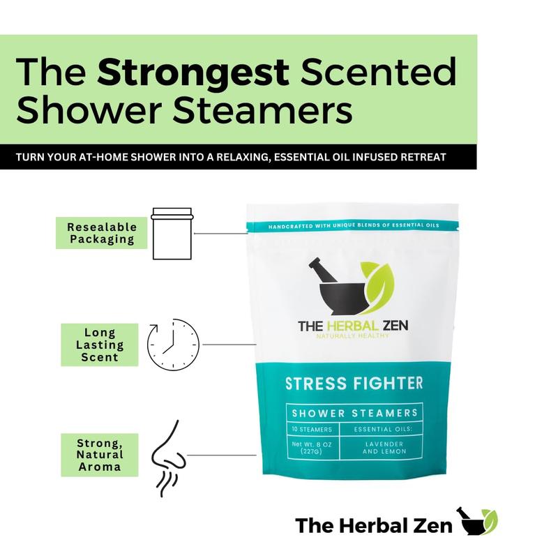 The Herbal Zen - Stress Fighter Shower Steamers with Essential Oils, Made in USA - Citrus and Floral Aroma - Comfort, Body Care